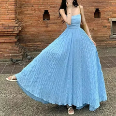 Hnewly Women Sexy Off Shoulder Backless Lace-up Elegant Party Dresses Summer Sleeveless Slim Solid Fairy Holiday Beach Maxi Dress Robe
