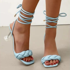 Hnewly New Hot Summer Fashion Design Weave Woman Sandals Women Transparent Strange Sexy Crystal High Heels Ladies Open Toe Shoes