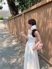 Hnewly Elegant Vintage Floral Midi Dress Women Beach Style Strap Dress Even Party Korean Fashion Clothing Y2k 2000s Bodycon Slim Summer