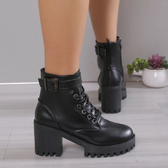 Hnewly Winter New Fashion Comfortable Elegant Square with Women's Shoes Side Zipper Round Head Solid Color Simple Thick Heel Boots