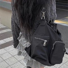 Hnewly Korean Drawstring Black Tote Bag Women Multifunctional Large Capacity Y2k Mochilas Mujer Ladies Commuter Hot Girl Shoulder Bags