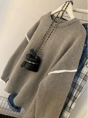 Hnewly Soft Color Block Sweater Women Autumn Winter Loose Lazy Style Knit Pullover Female Casual Long Sleeved O-neck Versatile Top