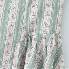 Hnewly Striped Floral Print Bra with Wire Corset Style Sling Dress Women Low Waist Ruched Pleated Swing Midi Long Dresses Robe