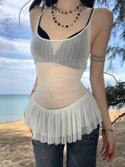 Hnewly Spicy Girl White Ruffle Edge Strap Vest Women's Summer Sexy Slimming and slimming