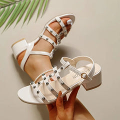 Lunivop Women Elegant Heels Sandals Front Open Toe Lock Stud Buckle T-Strap British Shoes Black Beige Pumps Sandals 42