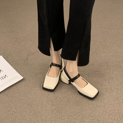 Hnewly Loafers Women Platform Shoes Mary Janes Casual Leather Ankle Buckle Ladies Shoes Black Fashion Spring Autumn College Style