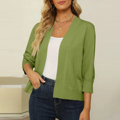 Hnewly Ladies' Plain Color Simple Classic Style 3/4 Sleeve Cropped Cardigan Sweater Spring Fall Versatile Open Front Lightweight Top