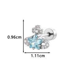 Hnewly 1Pc Fashionable and Personalized Stainless Steel Dopamine-colored Saturnian Zircon Sweet Style Ear Cartilage Piercing Jewelry