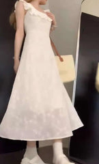 Hnewly Elegant High Waist A-Line Dress Women's Summer Tea Break Slimming Gauze Hem Student Friendly Polyester Fiber All Seasons