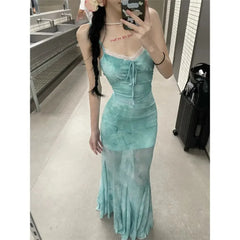 Hnewly Oversize Lace Patchwork Camisole Dresses Sexy Slim Fit Bodycon Fishtail Dress for Women Summer New Vestidos Mujer