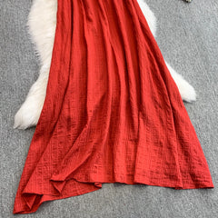 Hnewly Bohemian Vacation Style Red Dress Design Sense Tassel Irregular Loose Dresses French Style High-end Sleeveless Long Dress
