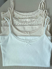 Hnewly Floral Eyelet Bow Cotton Crop Tops Summer Lace Trim Sleeveless Slim Tank Top Women Preppy Style Sweet Camisole Y2k Clothes