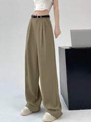 Hnewly New Women's Pants Casual Temperament High Waist Loose Straight Trousers Gift Belt Fashion Versatile Wide Leg Pants Women