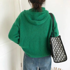 Hnewly Hooded Sweater for Women Loose Button Front Long Sleeve Rib Knit Pullovers Hoodie Fall Winter Teen-girl Casual Chic Outfit