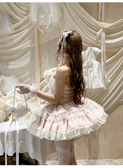 Hnewly Summer New Princess Dress Women's Three-dimensional Rose Lace Stitching Lolita Dress Birthday Party Evening Dress Ball Gown