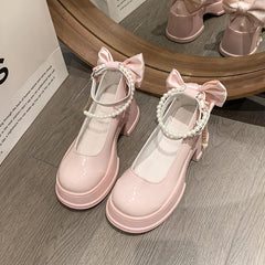 Hnewly Spring/Summer High Heels with Skirts High Heels Pearl Buckles Mary Jane Business Women's Shoes Banquet Casual Shoes for Women