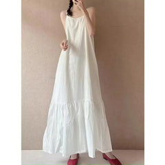 Hnewly Women's Casual White Spaghetti Strap Tiered Maxi Dress Loose Beach Long Dress the dress black dress white dress