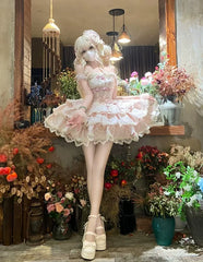 Hnewly New Japanese Original Ballet Style Lolita Pink Dress Doll Feel Strap Dress Sweet Cute Girl JSK Puffy Princess Dresses