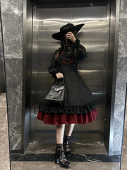 Hnewly Original Gothic Dark Red Large Size Lolita Style Long Sleeve Dresses Op Spring New Women's Slim Fit Elegant Retro Cosplay Dress