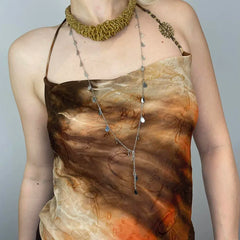 Hnewly Grunge y2k Halter Crop Top Women Vintage 2000s Tie Dye Sleeveless Tank Tops Summer Retro Print Vest Ladies Tees Aesthetic