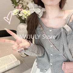 Hnewly 2025 spring fashion trend New Fashion Sweet Off Shoulder Bow Lace Up Sweaters Slim Fit Tops Women Y2k Grunge Long Sleeve Cardigan Mujer