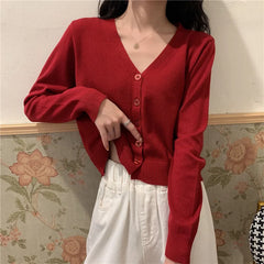 Hnewly FALL OUTFIT Women Knit Cardigans Sweater V-neck Long Sleeve Thin Jacket Spring Autumn Cashmere Cardigans Solid Single Breasted Sweaters