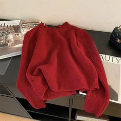 Hnewly Sweet Ruffles Women Cardigan Autumn New Solid Single-Breasted Crop Sweater Korean Fashion Simple Elegant Knit Coats Mujer