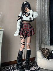 Hnewly Fashion Streetwear Gothic Y2k Red Plaid Skirt Women Harajuku Emo E-girl High Waist Cake Skirt Fairycore Grunge Clubwear