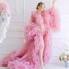 Hnewly Custom Bridal Morning Robe Sheer Tulle Train Gown For Wedding Maternity Photoshoot Dress vestido maternidad baby shower