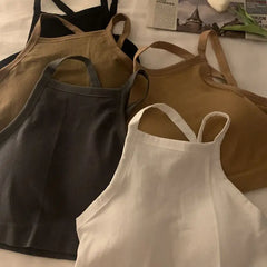 Hnewly Camis Women Backless Inner Crop Top Sexy New Basic Students Fashion Ins Bottoming Clothing Solid Simple Harajuku Leisure Sweet