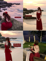 Hnewly Sexy Backless Red Strapless Dress Women French Elegant Pure Color Bodycon Beach Dress Outwear Evening Party Clothing Korean Y2k