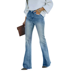 Hnewly Women Classic Style Washed Casual and Versatile Jeans Fashion Retro Commuted Slimming Wide-Leg Straight Trousers