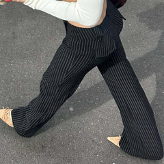 Hnewly Trousers Striped Slim Fit Fashion Pants Low Rise Form Fitting Casual Trousers For Street Style womens wide leg trousers tall
