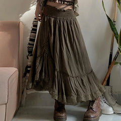 Grunge y2k Loose Skirt Vintage 2000s Drawstring Elastic High Waist Baggy Loose Skirts for Women Harajuku Ladies Clothing