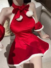 Hnewly Sexy New Year Christmas Red Spicy Girl Plush Sex Mini Dress Girl Hot Sexy Korean Women Spice Girls Uniform New Top