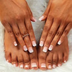 Hnewly 48pcs Hand & Foot Two-Piece set White French style Fake Nails With Square Shape Simple Press On Nails False Toe Nail