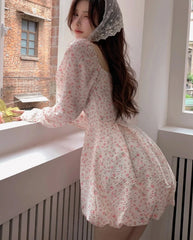 Hnewly Japanese Sweet Floral Lolita Dress Women Bow Chic Elegant Beach Party Dresses Ladies Y2k Pink Kawaii Summer One-piece Dress