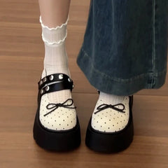 Lunivop Vintage Platform Women Mary Jane Shoes Concise Butterfly-knot Single Shoes Ladies Elegant Height Increase Dress Pumps