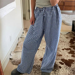 Hnewly Lounge Pants y2k Clothes Women Plaid Print Drawstring High Waist Loose Trousers with Pockets 2000s Clothing Streetwear