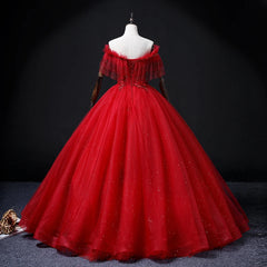 Hnewly Burgundy Tulle Appliques Sweetheart Evening Dresses Off Shoulder Quinceanera Shiny Crystal Beaded Prom Gown