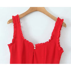 Lunivop French Style Fungus Edge Red Sleeveless Dress Women O Neck A-line Slim Summer Short Dresses Holiday Robe Tank Vestidos