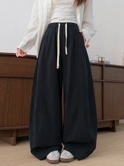 Hnewly New Summer Cotton Linen Style Bloomers Wide Leg Pants, Elegant Retro Style Relaxed Straight-Leg Long Pants, Home Lazy Style