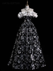 Hnewly Off-Shoulder Strapless Slim High-Waisted Black Long Evening Dress Graduation Coming-of-Age Ceremony Birthday Host Banquet Dress
