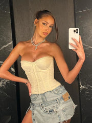 Hnewly Sexy Ruffles Corset Tops Women Y2K Fake Fishbones Skinny Solid Wrap Summer Trend Street Sweet Daily stretch Tube Tops