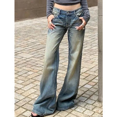 Hnewly Women's Casual Style Harajuku Y2K Wide Leg Jeans Vintage High Waist Loose Blue Pants Winter Female Baggy Denim Trouser