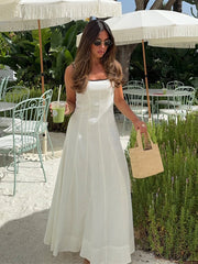 Hnewly Elegant Women's Dress Halter Sleeveless Backless A-line Ankle-length Female Dresses Summer Vacation Date Fashion Lady Robe