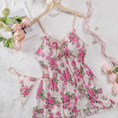Lunivop Spicy Floral Print Sheer Cami Nightdress