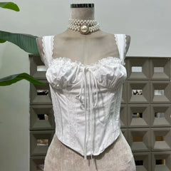 Hnewly Fashion Solid Color Lace 2 Piece Set Women's Sleeveless Vest Tops A Line Skirts 2025 Summer New Tide