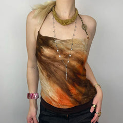 Hnewly Grunge y2k Halter Crop Top Women Vintage 2000s Tie Dye Sleeveless Tank Tops Summer Retro Print Vest Ladies Tees Aesthetic