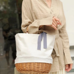 Hnewly Handmade Wicker Rattan Top Handle Bag Straw Beach Shoulder Bag Holiday Bag Bridesmaid Gift Tote Wedding Party Gift